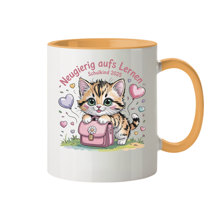 Schulkind 2025 Katze mit Namen Personalisiert - Tasse zweifarbig