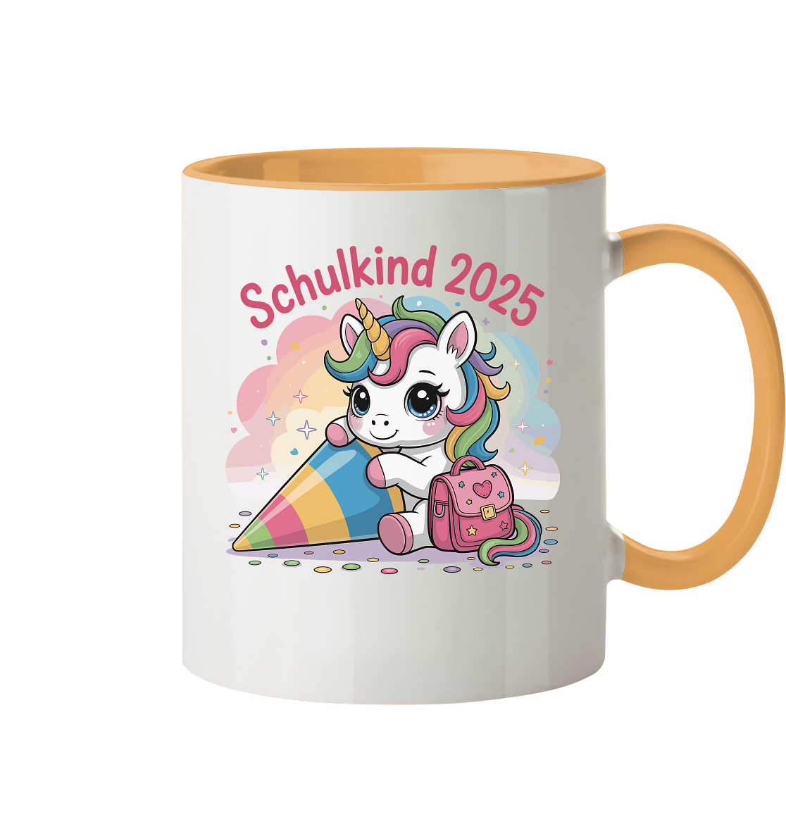 Schulkind 2025 – Einhorn mit Namen Personalisiert  - Tasse zweifarbig