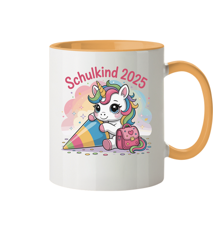 Schulkind 2025 – Einhorn mit Namen Personalisiert  - Tasse zweifarbig