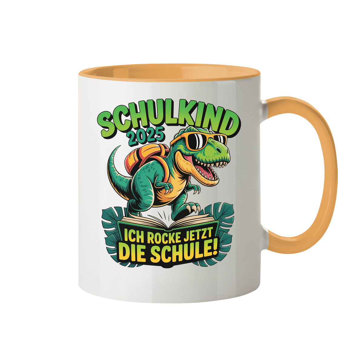 Schulkind 2025 – Dino Ich rocke jetzt die Schule! - Tasse zweifarbig