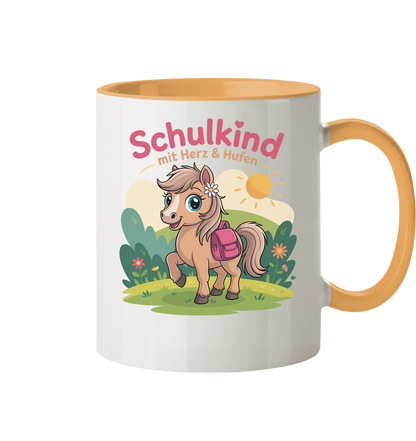 Schulkind 2025 mit Herz & Hufen mit Namen Personalisiert - Tasse zweifarbig