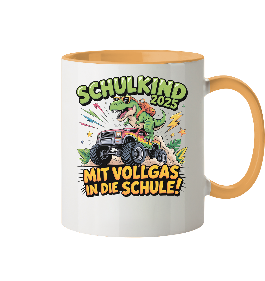 Schulkind 2025 mit Vollgas mit Name Personalisiert  - Tasse zweifarbig