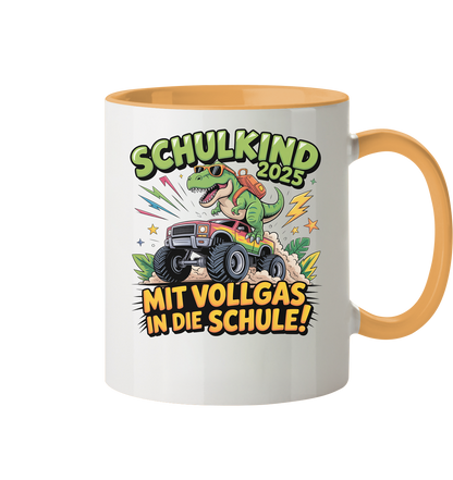 Schulkind 2025 mit Vollgas mit Name Personalisiert  - Tasse zweifarbig