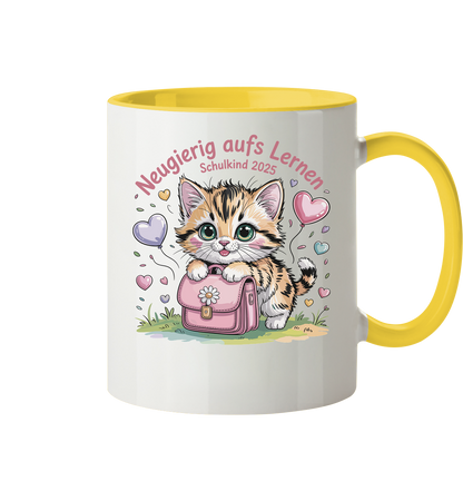 Schulkind 2025 Katze mit Namen Personalisiert - Tasse zweifarbig