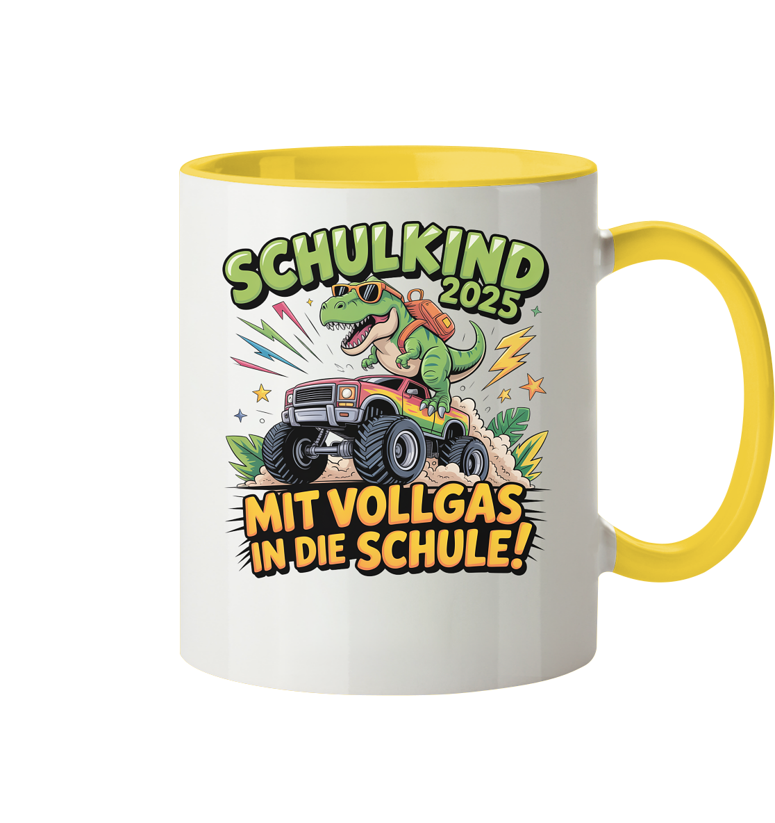 Schulkind 2025 mit Vollgas mit Name Personalisiert  - Tasse zweifarbig