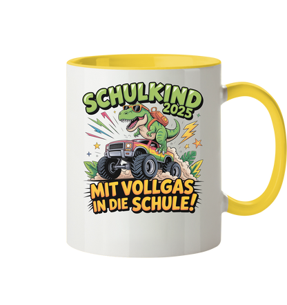Schulkind 2025 mit Vollgas mit Name Personalisiert  - Tasse zweifarbig