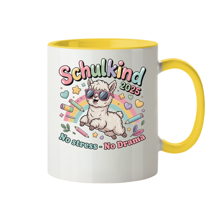 Schulkind 2025 No Stress - No Drama mit Name Personalisiert  - Tasse zweifarbig