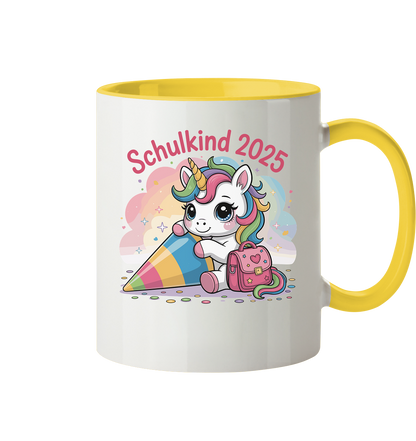 Schulkind 2025 – Einhorn mit Namen Personalisiert  - Tasse zweifarbig