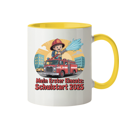 Mein erster Einsatz – Schulstart 2025 Feuerwehr Kind - Tasse zweifarbig