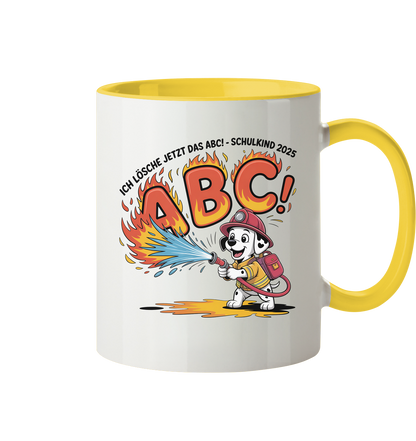 Schulkind 2025 Feuerwehr Hund mit Name Personalisiert  - Tasse zweifarbig